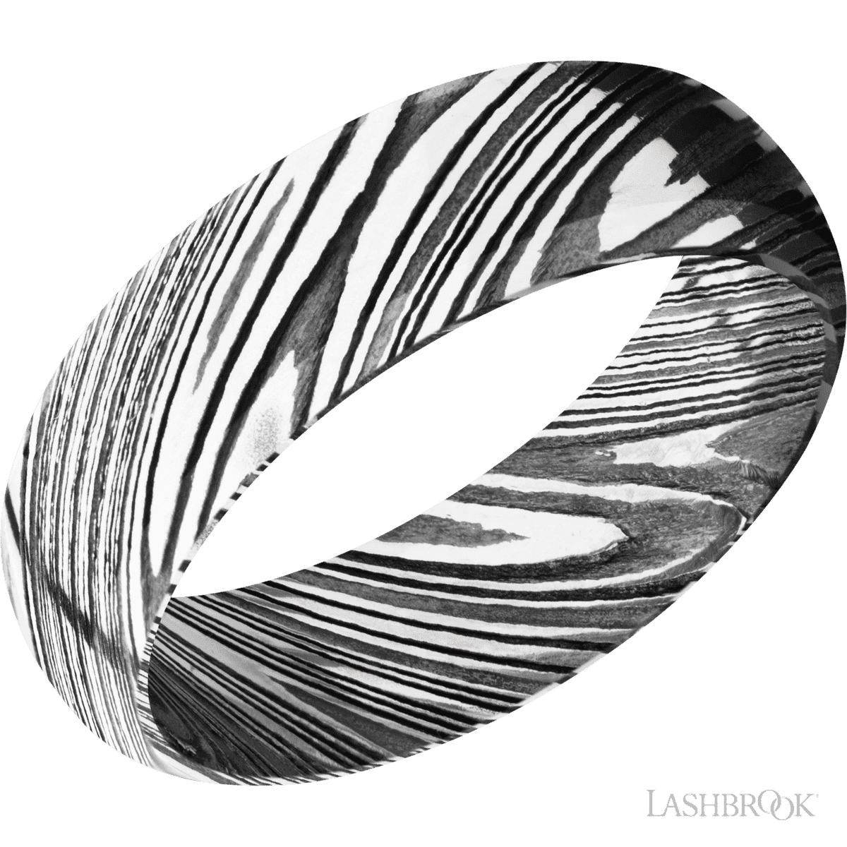 7mm Woodgrain Damascus Steel Domed Bevel Band