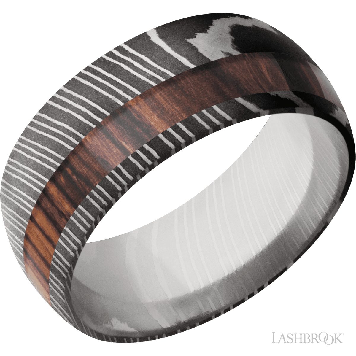 Domed Damascus Band with Cocobolo Inlay
