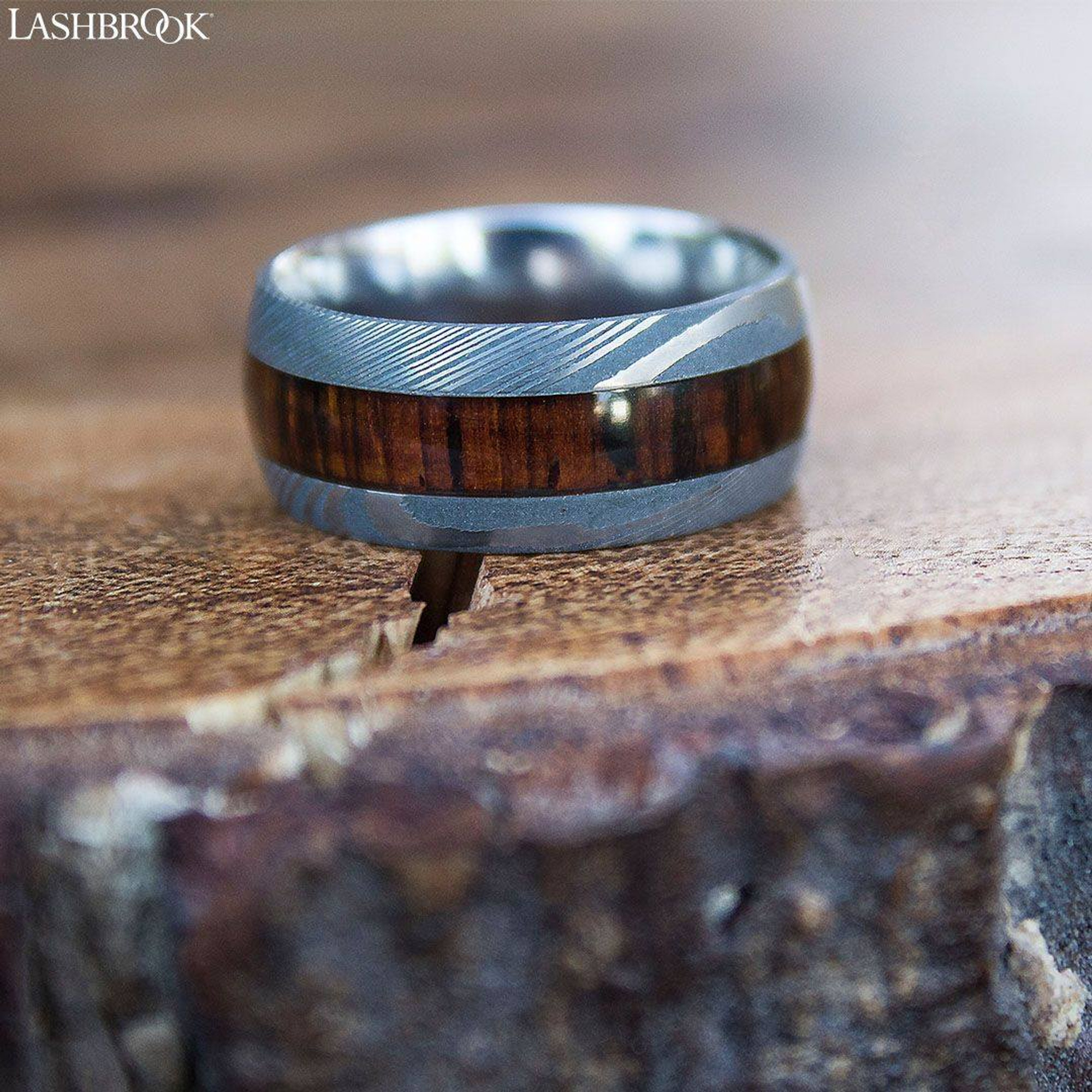 Damascus Steel & Exotic Hardwood Wedding Band