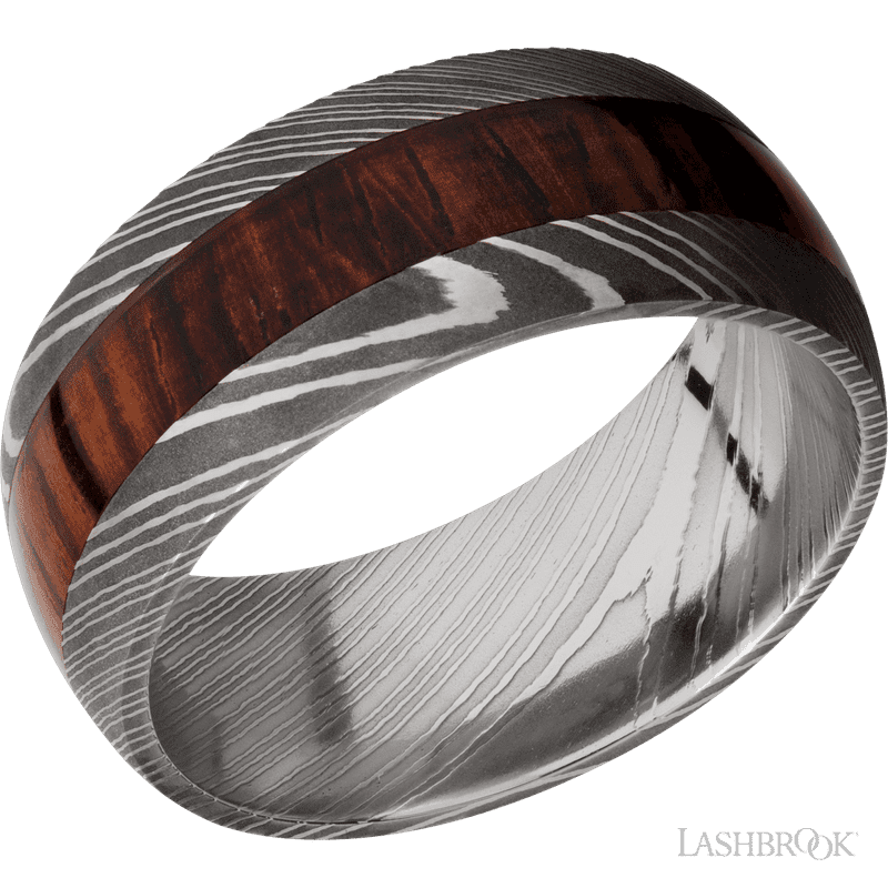 Damascus Steel & Exotic Hardwood Wedding Band
