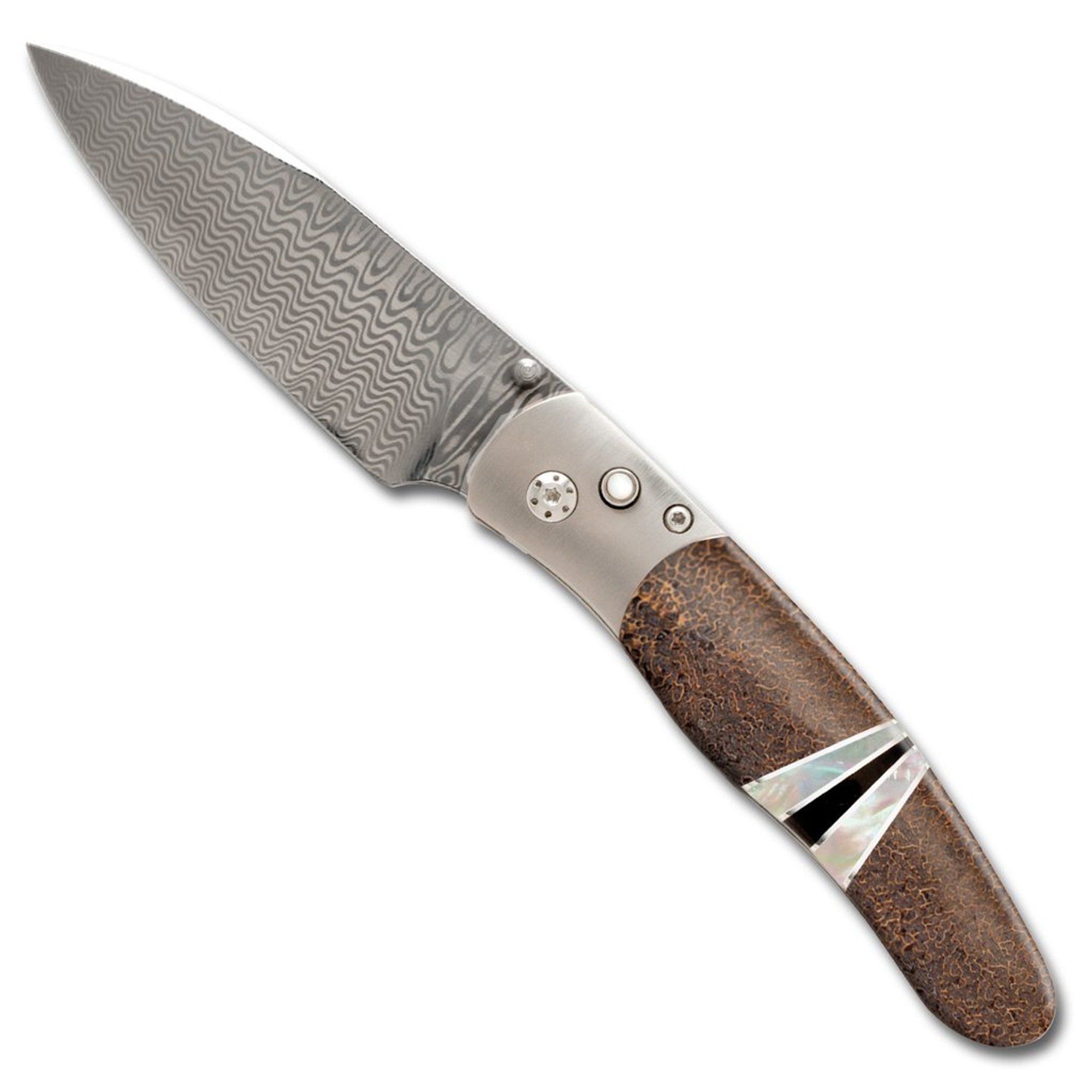 Damascus Steel Woolly Mammoth Bone Titanium Knife