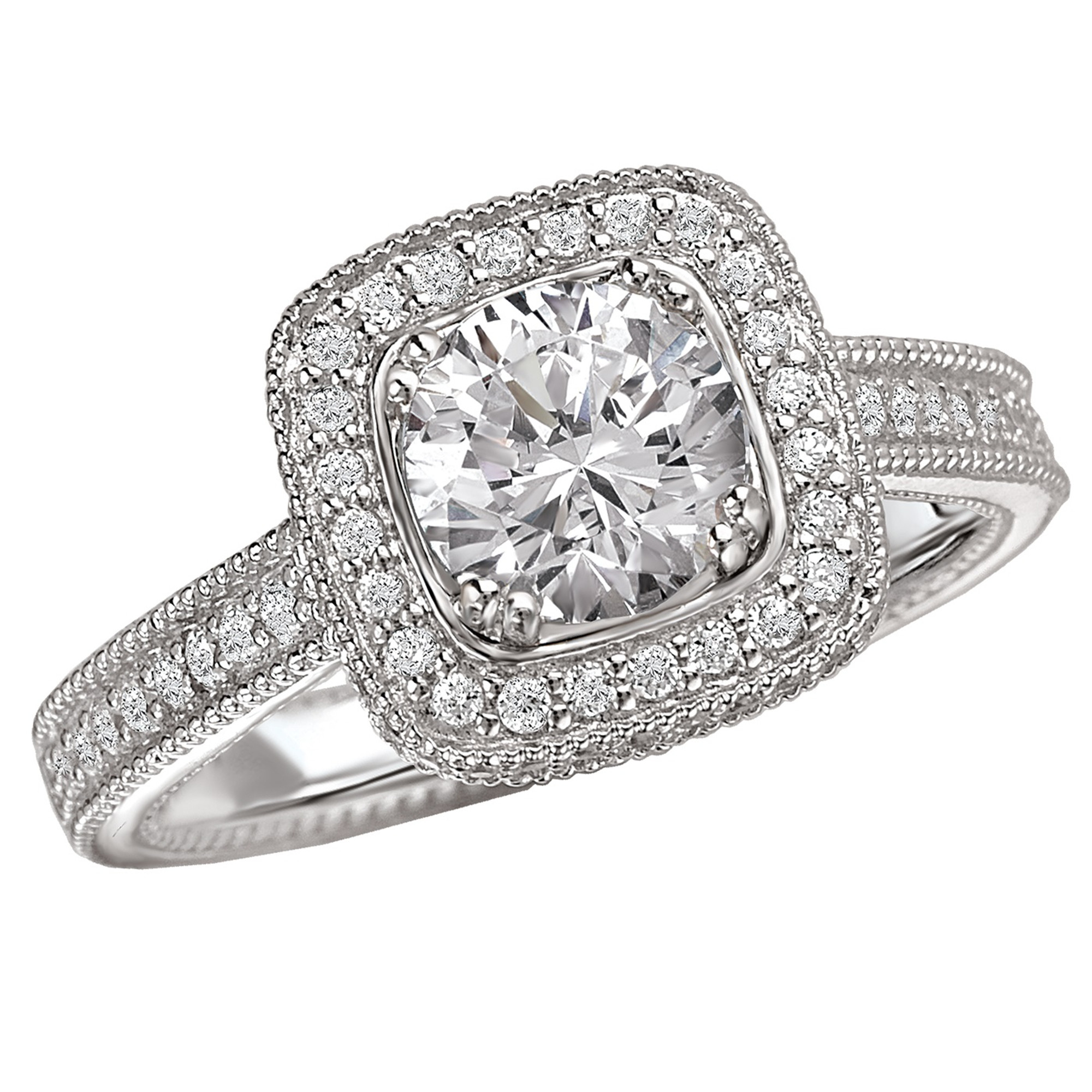 18K Diamond Engagement Ring With Cushion Halo .42ctw