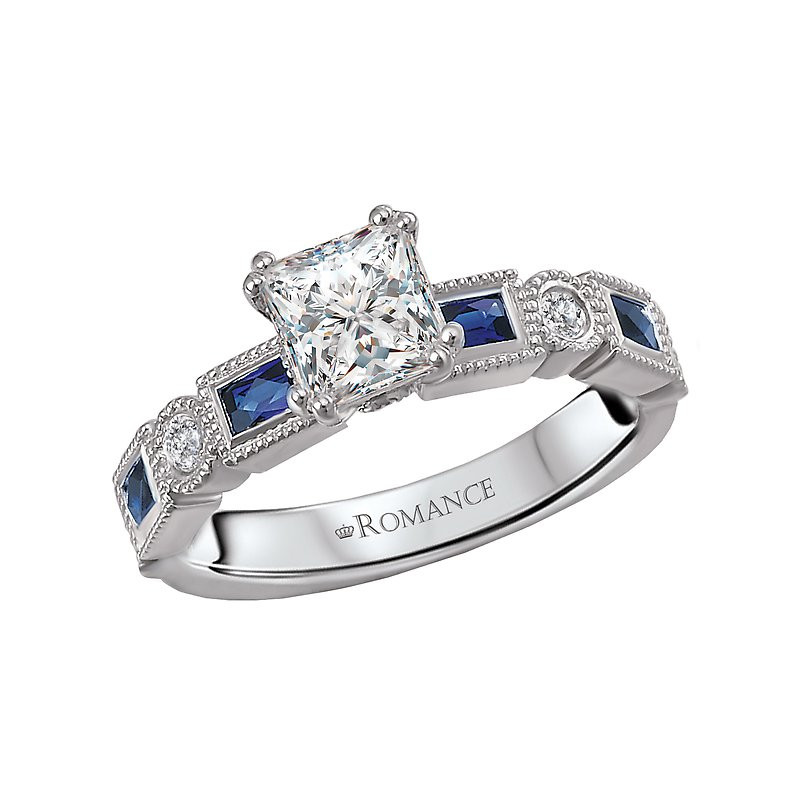 18K Diamond & Blue Sapphire Engagement Ring .12ctw