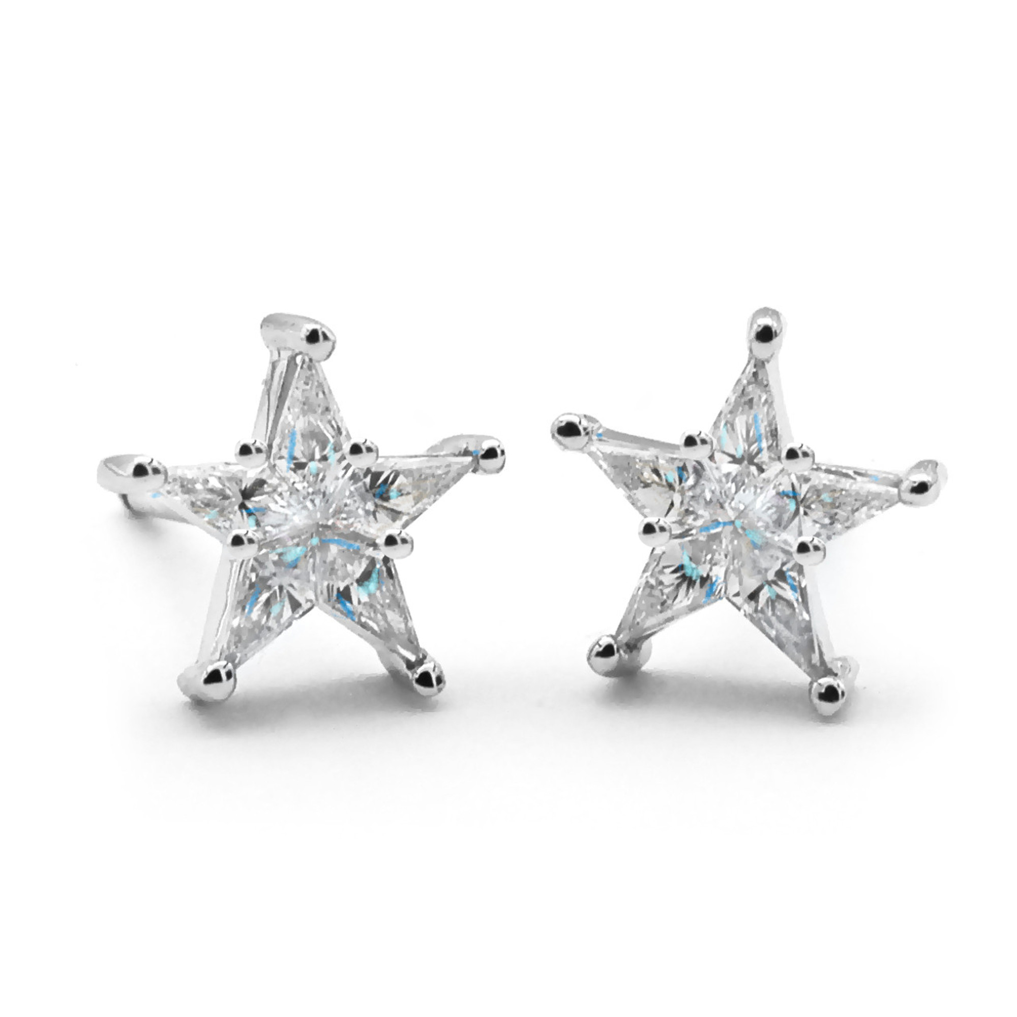 Diamond Star Stud Earrings - Five Pointed Star Diamond Stud Earrings