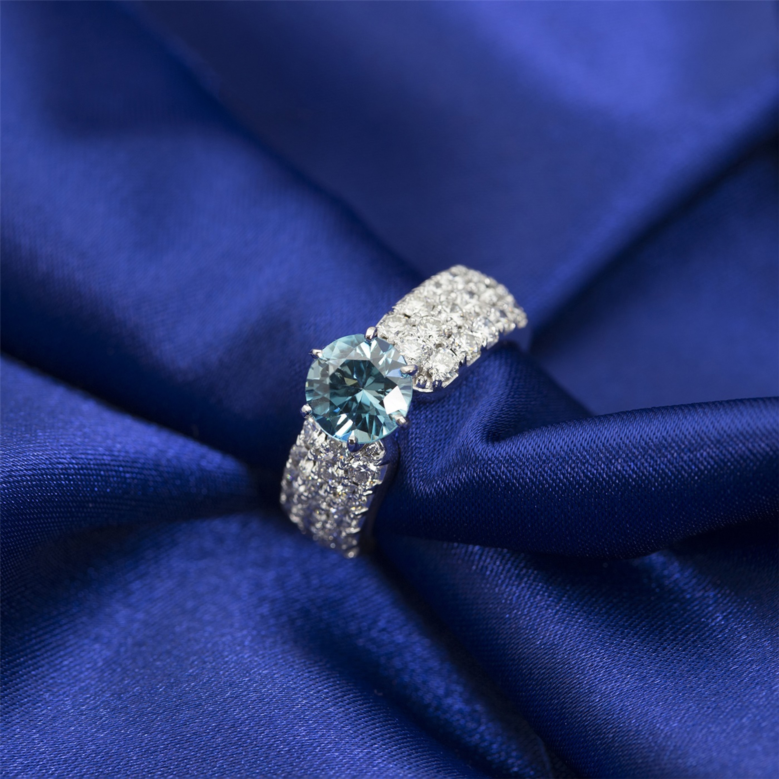 Aqua Blue Diamond Necklace - 3 Stone Blue Diamond Pendant