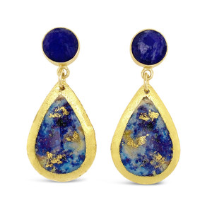 22k Gold Leaf, Sterling Silver & Enamel, Sapphire & Lapis Design Teardrop earrings by Evocateur 22k Gold Leaf, Sterling Silver & Enamel, Sapphire & Lapis Design Teardrop earrings by Evocateur