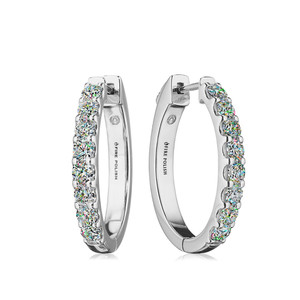 14k White Gold & 1.50ctw Fire Polish Diamond Hoop Earrings