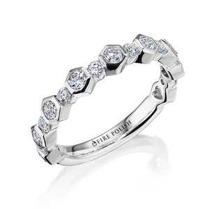 14k White Gold Hexagon Fire Polish Diamond Wedding Band 14k White Gold Hexagon Fire Polish Diamond Wedding Band
