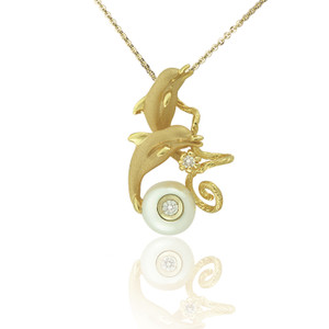 Galatea White Freshwater Pearl & Diamond Dolphin Necklace Galatea White Freshwater Pearl & Diamond Dolphin Necklace