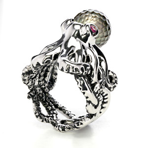 Sterling Silver, Tahitian Pearl & Ruby Octopus Ring by Galatea Sterling Silver, Tahitian Pearl & Ruby Octopus Ring by Galatea