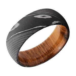 Damascus Steel Domed Band with Desert Iron Wood Damascus Steel Domed Band with Desert Iron Wood