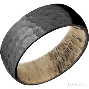 Zirconium Domed Hammered Band with Spalted Tamarind