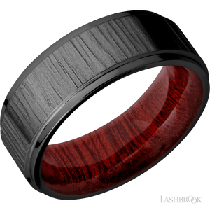 Zirconium Tree Bark Finish Ring with Blood Wood Sleeve