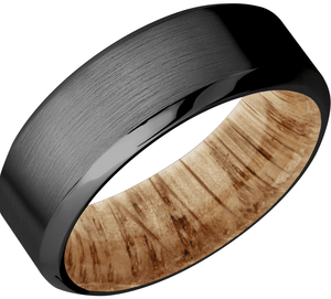 8mm Zirconium Band with Natural Oak Sleeve Ring
