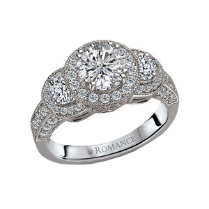 18K Diamond Three Stone Halo Engagement Ring .95ctw 18K Diamond Three Stone Halo Engagement Ring .95ctw