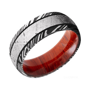 Damascus Steel, Padauk Wood with Gibeon Meteorite Men's Wedding Band by Lashbrook Designs