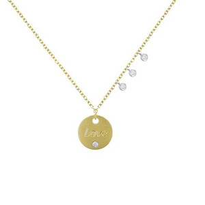 Meira T Petite "LOVE" Gold Disc & Diamond Necklace Meira T Petite "LOVE" Gold Disc & Diamond Necklace