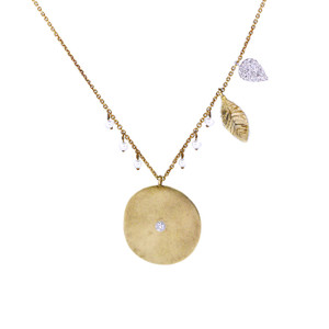 14k Yellow Gold. Diamond & Seed Pearl Meira T Disc Necklace 14k Yellow Gold. Diamond & Seed Pearl Meira T Disc Necklace