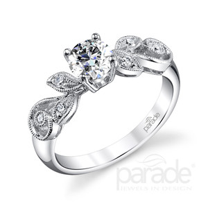 18kt White Gold and Diamond Engagement Ring by Parade, Vine Style 18kt White Gold and Diamond Engagement Ring by Parade, Vine Style