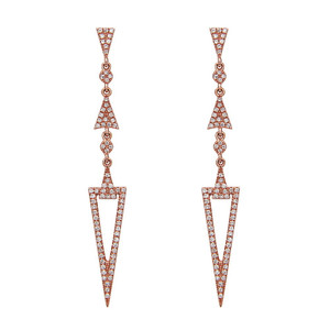 14K Rose Gold and Diamond Arrowhead Drop Earrings by Bassali 14K Rose Gold and Diamond Arrowhead Drop Earrings by Bassali
