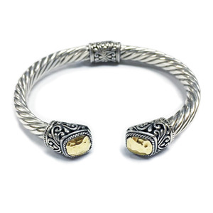 Samuel B Twisted Cable Bangle with Hammered Gold Cushion Endcaps