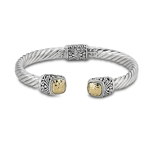 Samuel B Twisted Cable Bangle with Hammered Gold Cushion Endcaps