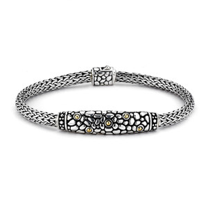 Sterling Silver & 18k Yellow Gold Pebble Pattern 7.5" Tulang Naga Bracelet by Samuel B Sterling Silver & 18k Yellow Gold Pebble Pattern 7.5" Tulang Naga Bracelet by Samuel B