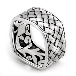 Samuel B Sterling Silver Square Basketweave Pattern Men's Ring
