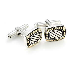 Samuel B Sterling Silver & 18k Gold Diagonal Groove Beaded Design Cufflinks Samuel B Sterling Silver & 18k Gold Diagonal Groove Beaded Design Cufflinks
