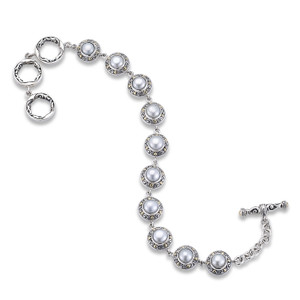 Sterling Silver & 18k Yellow Gold Bracelet with Pearls by Samuel B Sterling Silver & 18k Yellow Gold Bracelet with Pearls by Samuel B