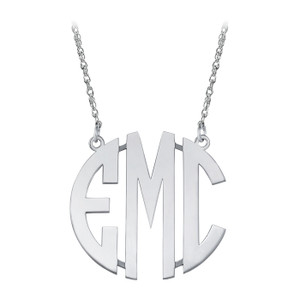 Sterling Silver CZ Rimmed Monogram Necklace Block