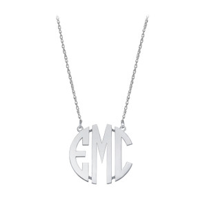 Sterling Silver CZ Rimmed Monogram Necklace Block