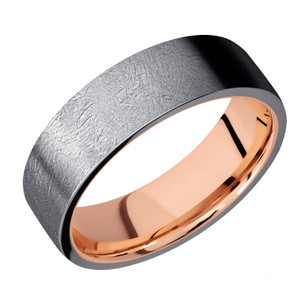 Tantalum 7mm Flat Band with Distressed Finish with 14K Rose Gold Sleeve
