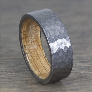 8mm Tantalum Hammered Finish Ring Whiskey Barrel Wood 8mm Tantalum Hammered Finish Ring Whiskey Barrel Wood