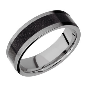 7mm Titanium Band & Black Dinosaur Bone Inlay by Lashbrook Designs 7mm Titanium Band & Black Dinosaur Bone Inlay by Lashbrook Designs