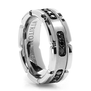 Triton - PANZER White Tungsten Ring With Black Diamonds Triton - PANZER White Tungsten Ring With Black Diamonds