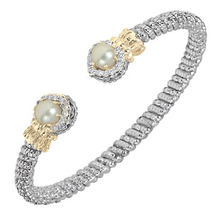 14k Yellow Gold, Sterling Silver & Pearl Bangle Bracelet by Alwand Vahan 14k Yellow Gold, Sterling Silver & Pearl Bangle Bracelet by Alwand Vahan