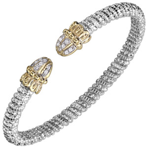 14k Yellow Gold & Sterling Silver Diamond Shell Tip Bangle Bracelet by Alwand Vahan