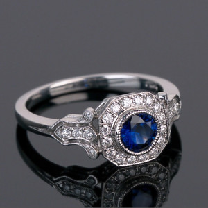 Vintage Inspired Platinum, Ceylon Sapphire and Diamond Ring - Sabrina Vintage Inspired Platinum, Ceylon Sapphire and Diamond Ring - Sabrina