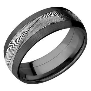 Zirconium 8mm Domed Band with Damascus Inlay Zirconium 8mm Domed Band with Damascus Inlay