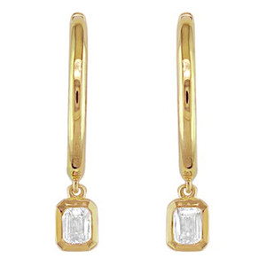 14K Gold Emerald Cut Diamond Dangle Earrings 14K Gold Emerald Cut Diamond Dangle Earrings