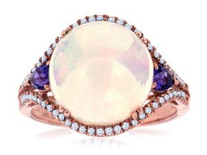 14K Rose Gold Opal, Diamond, & Amethyst Ring 14K Rose Gold Opal, Diamond, & Amethyst Ring