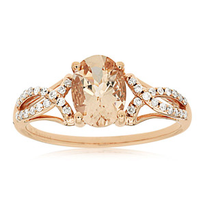 14K Rose Gold Morganite & Diamond Twist Ring 14K Rose Gold Morganite & Diamond Twist Ring