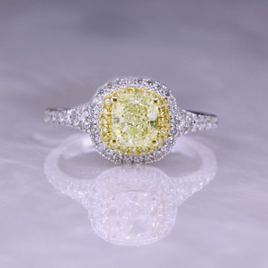 Fancy Yellow Diamond Halo Ring - 1.44ctw Fancy Yellow Diamond Halo Ring - 1.44ctw