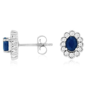 Sapphire & Diamond Halo Floral Studs