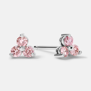 Petite 3 Stone Pink Diamond Stud Petite 3 Stone Pink Diamond Stud