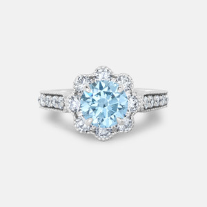 14K White Gold Flower Halo Blue Diamond Engagement Ring 14K White Gold Flower Halo Blue Diamond Engagement Ring