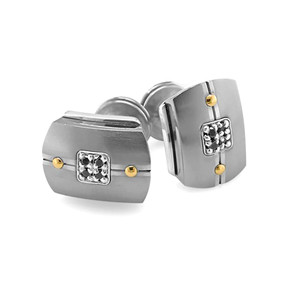 Edward Mirell's Royale Pure Gray Titanium, Sterling Silver, & Black Diamond Accent Cufflinks