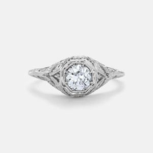 Vintage 18K White Gold Filigree Engagement Ring with .73ct Old European Cut Diamond Vintage 18K White Gold Filigree Engagement Ring with .73ct Old European Cut Diamond