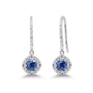 14K White Gold Burmese Sapphire & Diamond Dangle Earrings